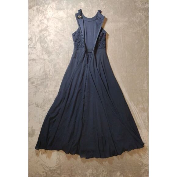 Lulus Size Small Crochet Halter Navy Blue Lace Maxi Dress Wedding Prom Formal - Picture 3 of 13